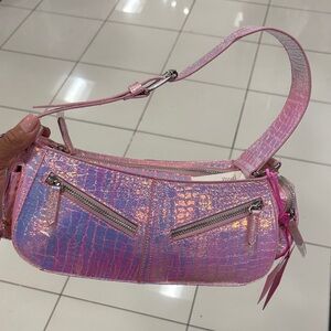 Paris Iridescent Pink Crocodile-Embossed Shoulder Bag